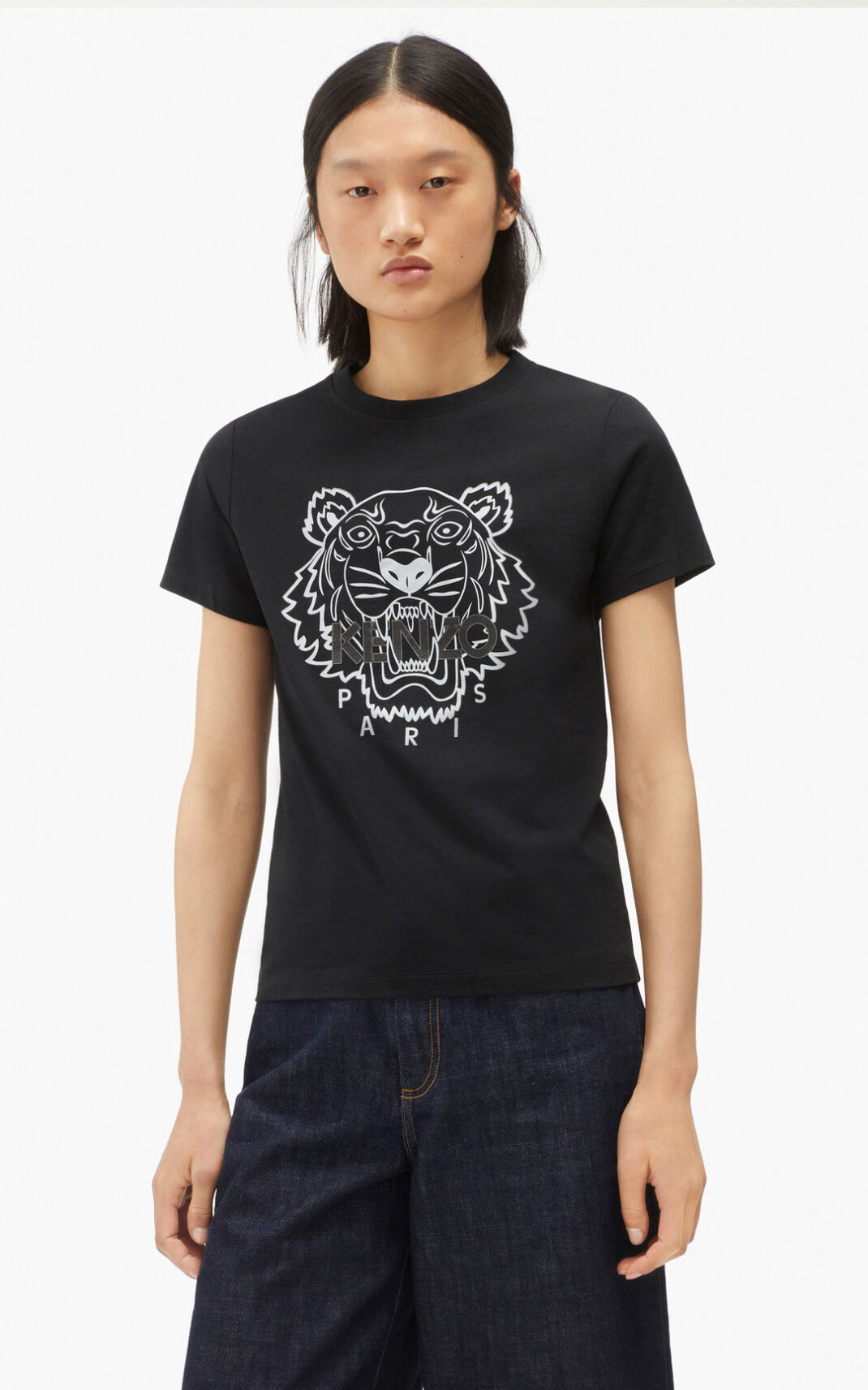 Kenzo The Invierno Capsule Tiger Camisetas Mujer Negras | 6209415-KT